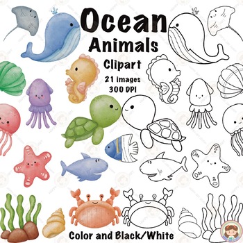 Preview of Ocean animals clipart : ocean animals clipart set, containing 21 images