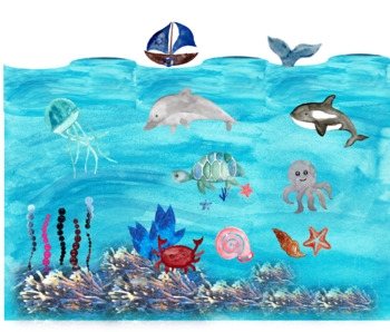 Preview of Ocean creatures and underwaterworld watercolour graphic