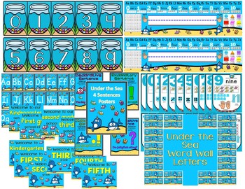 Preview of Ocean themed BUNDLE number, word wall, & classroom resources/decor