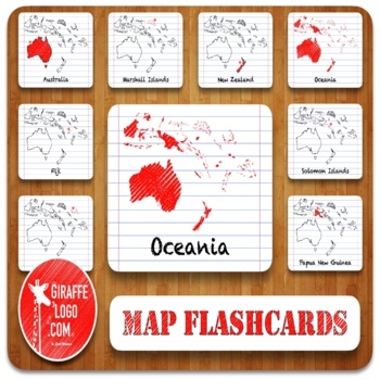 Preview of Oceania Geography Flashcards with Printable & Digital Maps