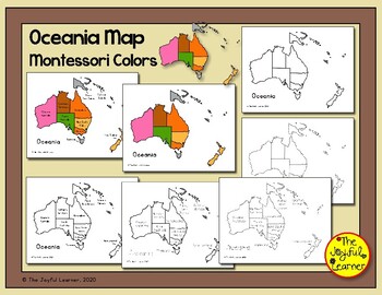 Preview of Oceania Map (Montessori Colors) Printable - Includes tracing sheets