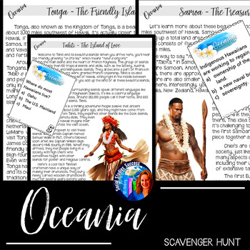 Preview of Oceania Pacific Islands Scavenger Hunt and Comprehension Question Cards