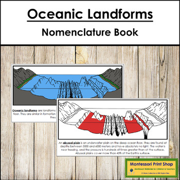 Preview of Oceanic Landforms Book (red highlights) - Montessori Nomenclature