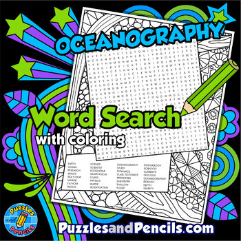 Preview of Oceanography Word Search Puzzle with Coloring | Earth Science Wordsearch