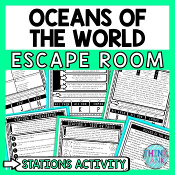 Preview of Oceans Escape Room Stations - Reading Comprehension Activity - Geography