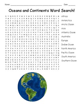 Preview of Oceans and Continents Word Search!