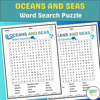 Word Search Back To School Oceans & Seas Names , 2nd, English Language Arts