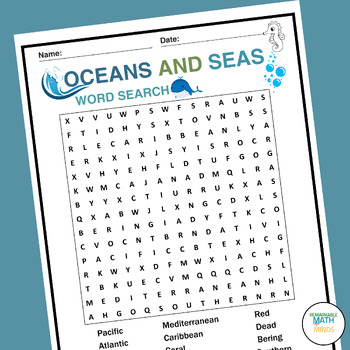 Word Search Back To School Oceans & Seas Names , 2nd, English Language Arts