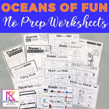 Preview of Oceans of Fun: Ocean Themed NO PREP Second Grade Worksheets for Language Arts