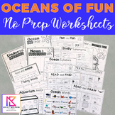 Oceans of Fun: Ocean Themed NO PREP Second Grade Worksheet