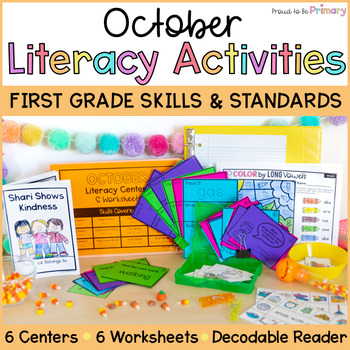 Preview of October Science of Reading Literacy Centers & 1st Grade Worksheets - Long Vowels