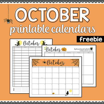 October 2018 Printable Monthly, Weekly, and Hourly Calendars - FREEBIE