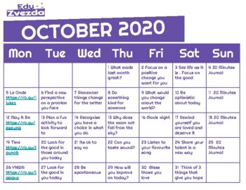 Preview of October 2020 Self Care Calendar