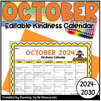 Preview of October 2024-2030 Kindness Calendar Editable Random Acts of Kindness