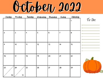 October 2022 Printable Calendar by Elizabeth Jackson | TPT