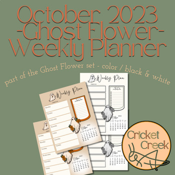 Preview of October 2023 Ghost Flower Weekly Planner PDF cute, boho, Halloween