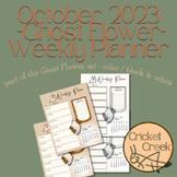October 2023 Ghost Flower Weekly Planner PDF cute, boho, H