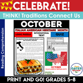 Preview of October Activities | Italian American Heritage Month | Italy Logic Puzzle