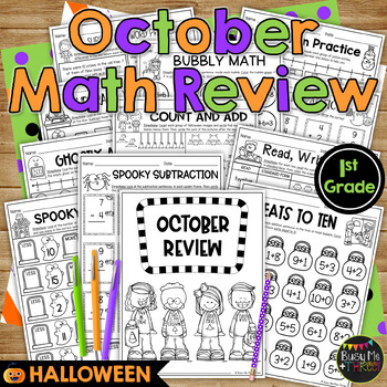 Preview of October Activities for Halloween 1st Grade MATH No Prep Printables Review