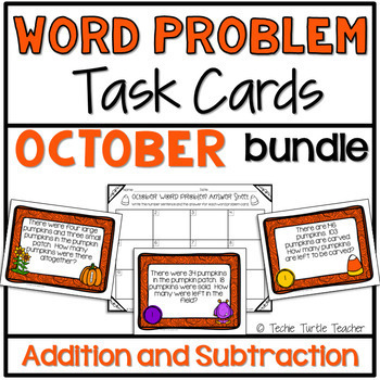 Preview of October Addition & Subtraction Bundle of Fall Word Problem Task Cards