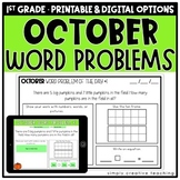 October Addition & Subtraction Word Problems for 1st Grade