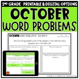 October Addition & Subtraction Word Problems for 2nd Grade