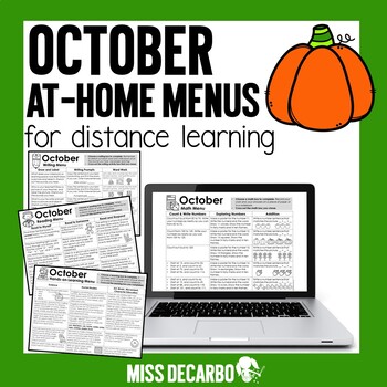 Preview of October First Grade Choice Board Activities -Math, Writing, Reading At Home Menu