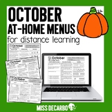 October At Home Learning Menus for Distance Learning