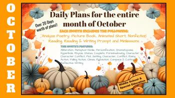 Preview of Literacy BUNDLE (October) ONE month of plans!! 6th-8th, Rdg/Wtg, Click Clack)