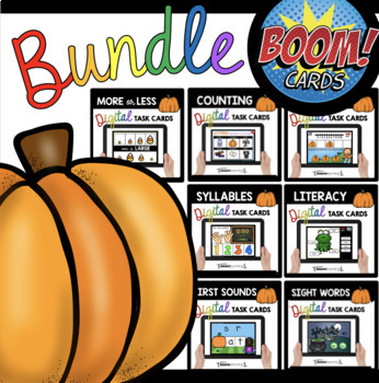 Preview of October Boom Card™ BUNDLE for Kindergarten - Math and Literacy Distance Learning