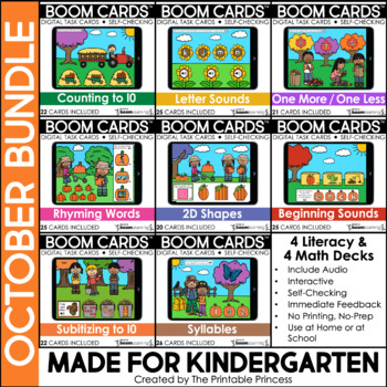 Preview of October Boom Cards™ for Kindergarten Fall Theme Bundle | Digital Resource