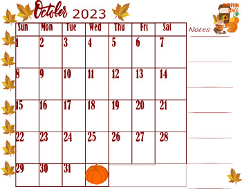 Preview of October Calendar