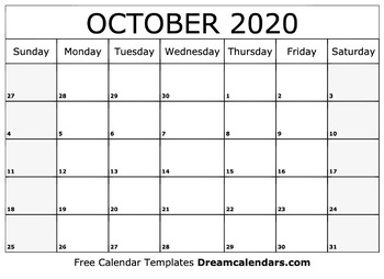 Preview of October Calendar 2019 - Printable Template