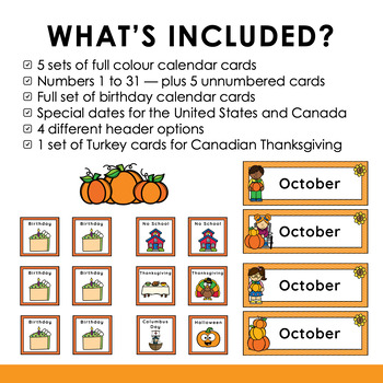 October Calendar Numbers, Fall Pocket Chart Calendar Cards 2023