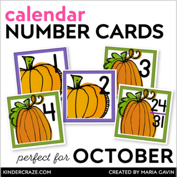 Preview of October Calendar Numbers - Pumpkin Theme Number Cards for Fall Center Activities