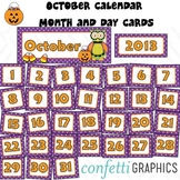 October Calendar Owl Polka Dot Set Days Of The Week Month 