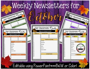 Preview of Editable Weekly Newsletters: FALL & OCTOBER