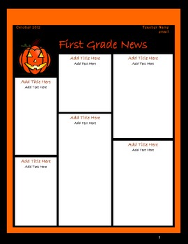 Preview of October Classroom Newsletter Template