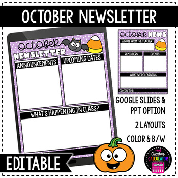Preview of October Classroom Newsletter Template - EDITABLE - Printable & Digital