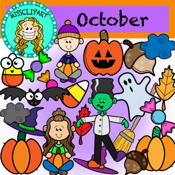 October Clipart (color and B&W){MissClipArt} by MissClipArt | TpT