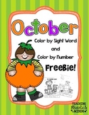 October Color by Sight Words and Numbers Freebie!