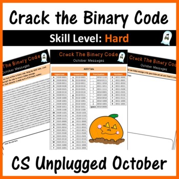 Preview of Computer Worksheets Crack Binary Code - Halloween & Fall Activities (Skill Hard)