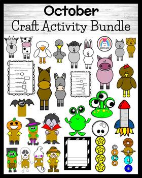 Preview of Halloween Puppets, Space, Farm Animals - October Crafts - Activity Bundle