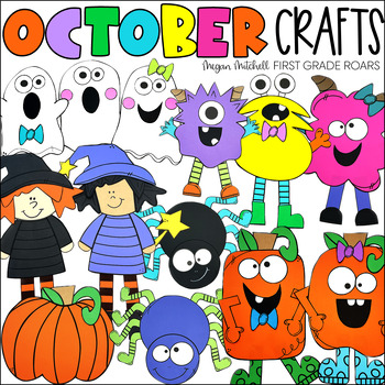 October Crafts Ghost, Pumpkin, Spider, Witch, & Monster Bulletin Boards