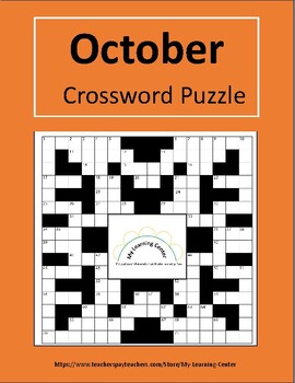 Preview of October Crossword Puzzle for Middle and High School Students