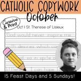 October Cursive and Print Copywork - Saint Feast Days, Sun