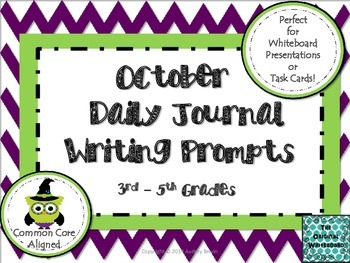 Preview of October Daily Journal Writing Prompts for Whiteboard Presentation or Task Cards