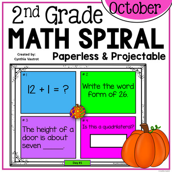 Preview of October Daily Math Spiral for 2nd grade (Common Core)