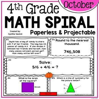 Preview of October Daily Math Spiral for 4th Grade (Common Core)