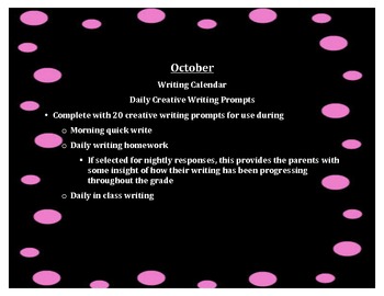 Preview of October Daily Writing Calendar! Grades 2,3,4